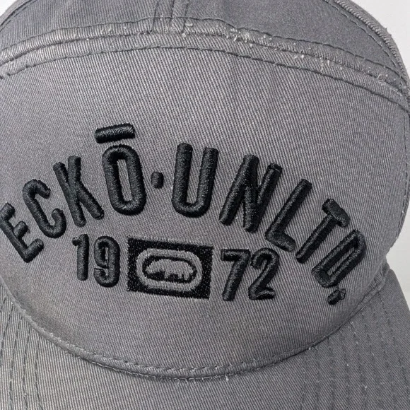 Ecko Unltd Gray Flat Brim Snapback Hat Y2K Vintage Rhino Logo 1972 - Picture 9 of 16